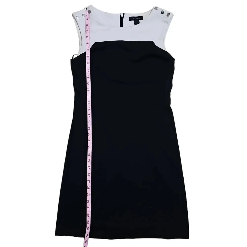 White House Black Market Women’s 8 Black White Sheath Dress Silver Button Mod - Picture 8 of 8